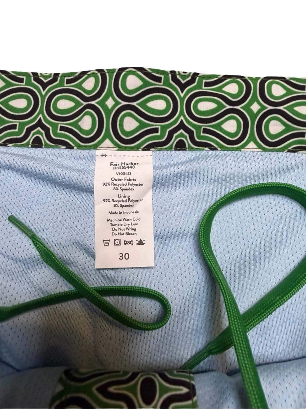 🌊 Fair Harbor The Sextant Trunk Green Geometric Swim Shorts Size 30 🌊